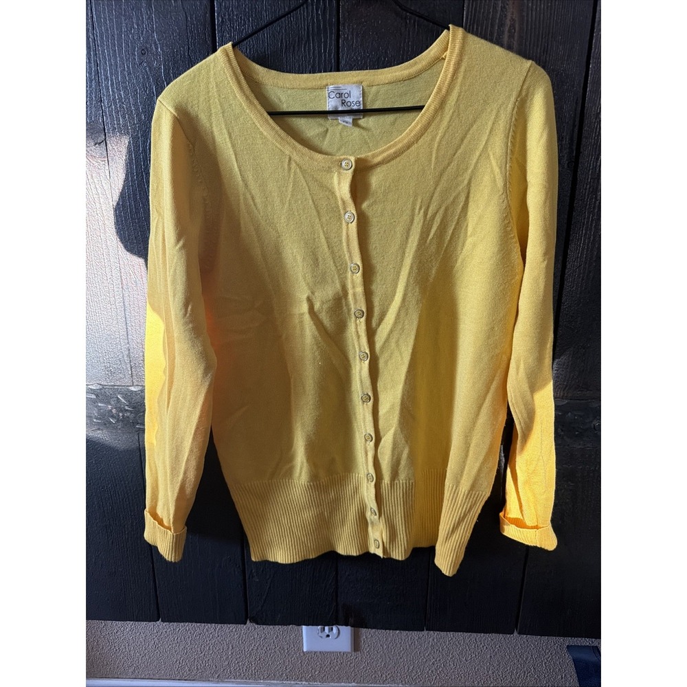 Carol Rose Yellow Cardigan Sweater Women's Petite Small Button Up Long Sleeve P